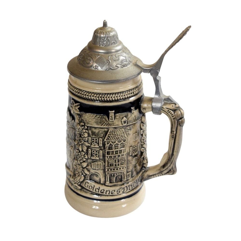 Vintage Zoller & Born German Pewter Lid Beer Stein Innsbruck Handarbeit Relief